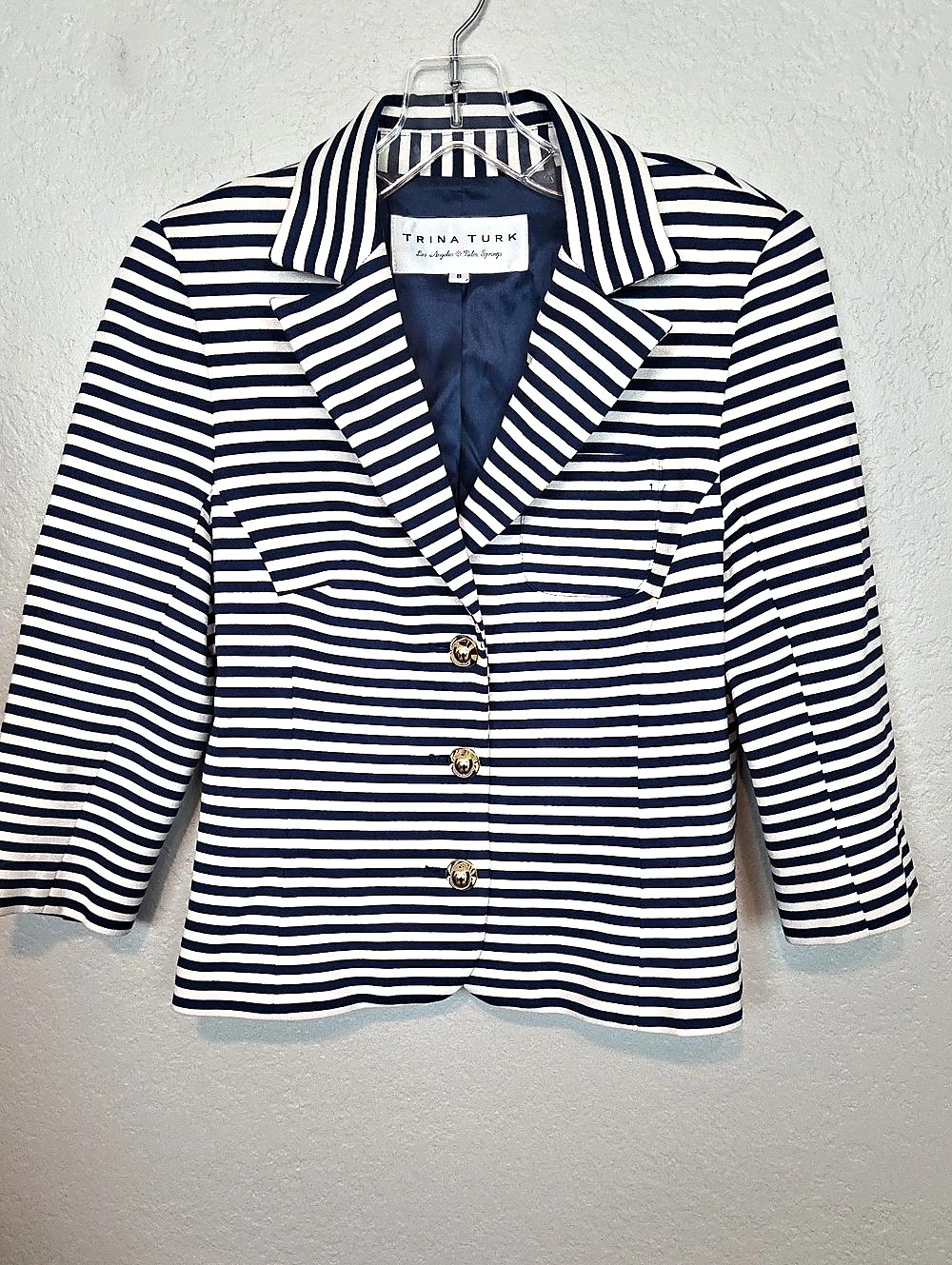 Trina Turk Striped Blazer in Blue & White Size 8 Like New